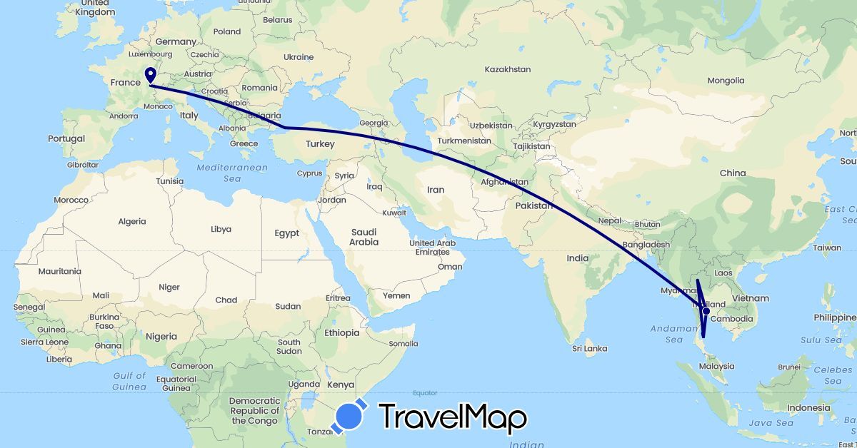 TravelMap itinerary: driving in Switzerland, Thailand, Turkey (Asia, Europe)